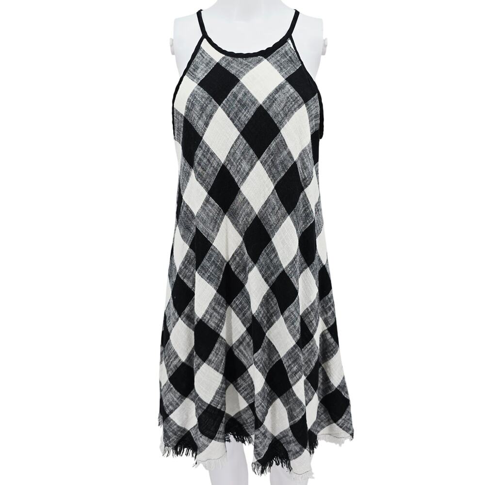 Anthropologie Cloth & Stone Gingham Fringe Sundress Black White M